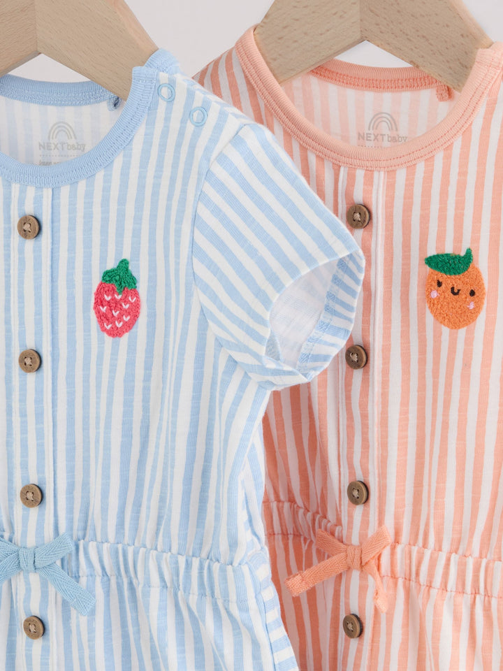 Blue and Orange Striped Jersey Sport Rompers 2 Pack