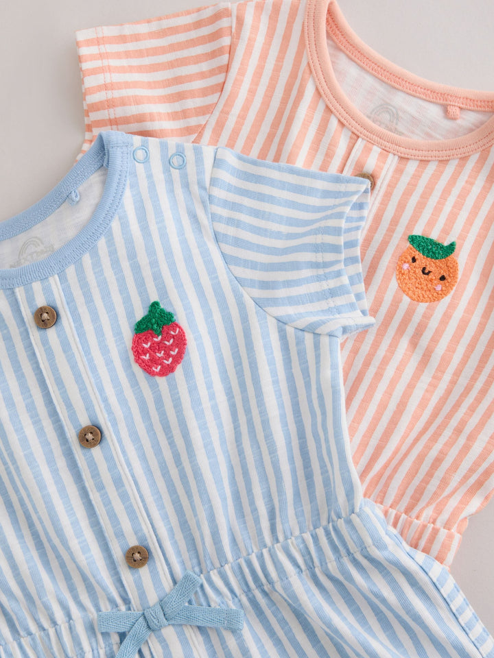Blue and Orange Striped Jersey Sport Rompers 2 Pack