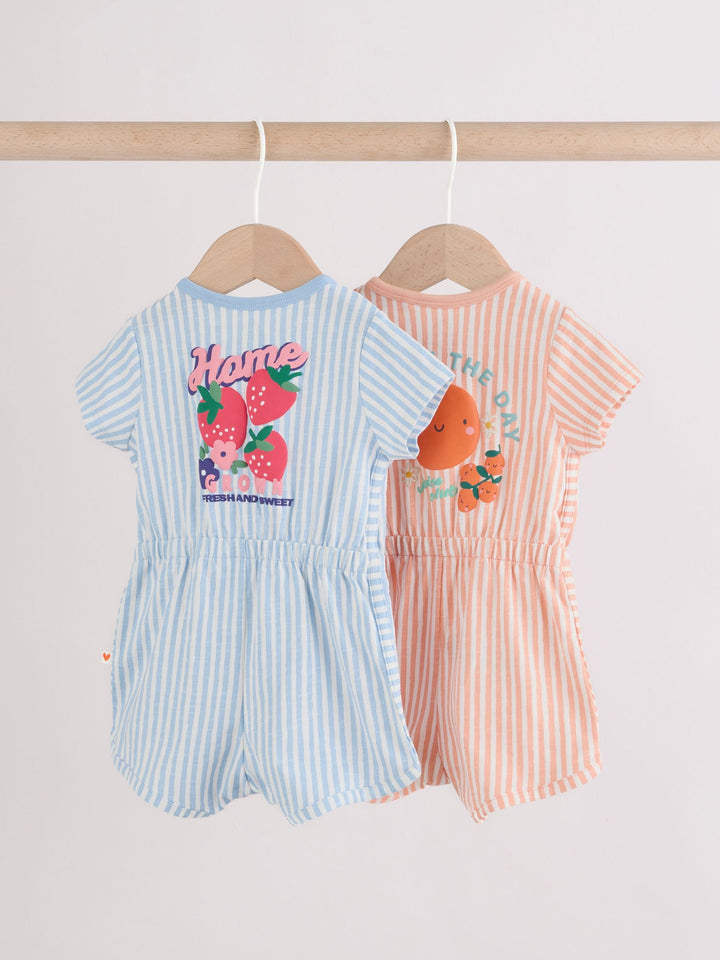 Blue and Orange Striped Jersey Sport Rompers 2 Pack