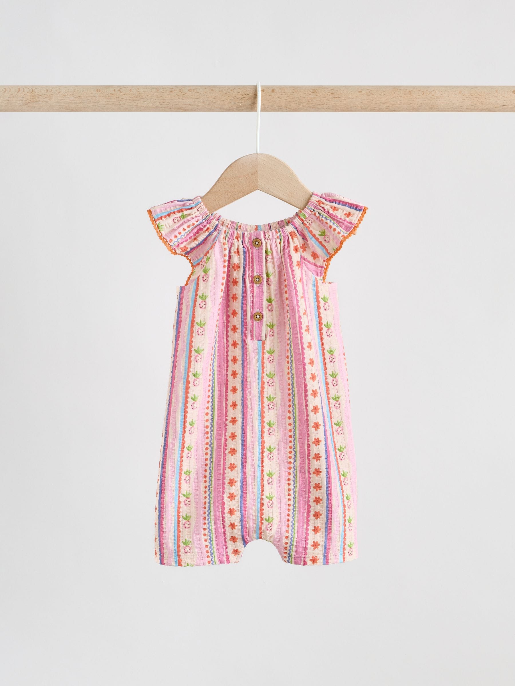Natural/Coral Fruit Printed Textured Jersey Baby Rompers 2 Pack