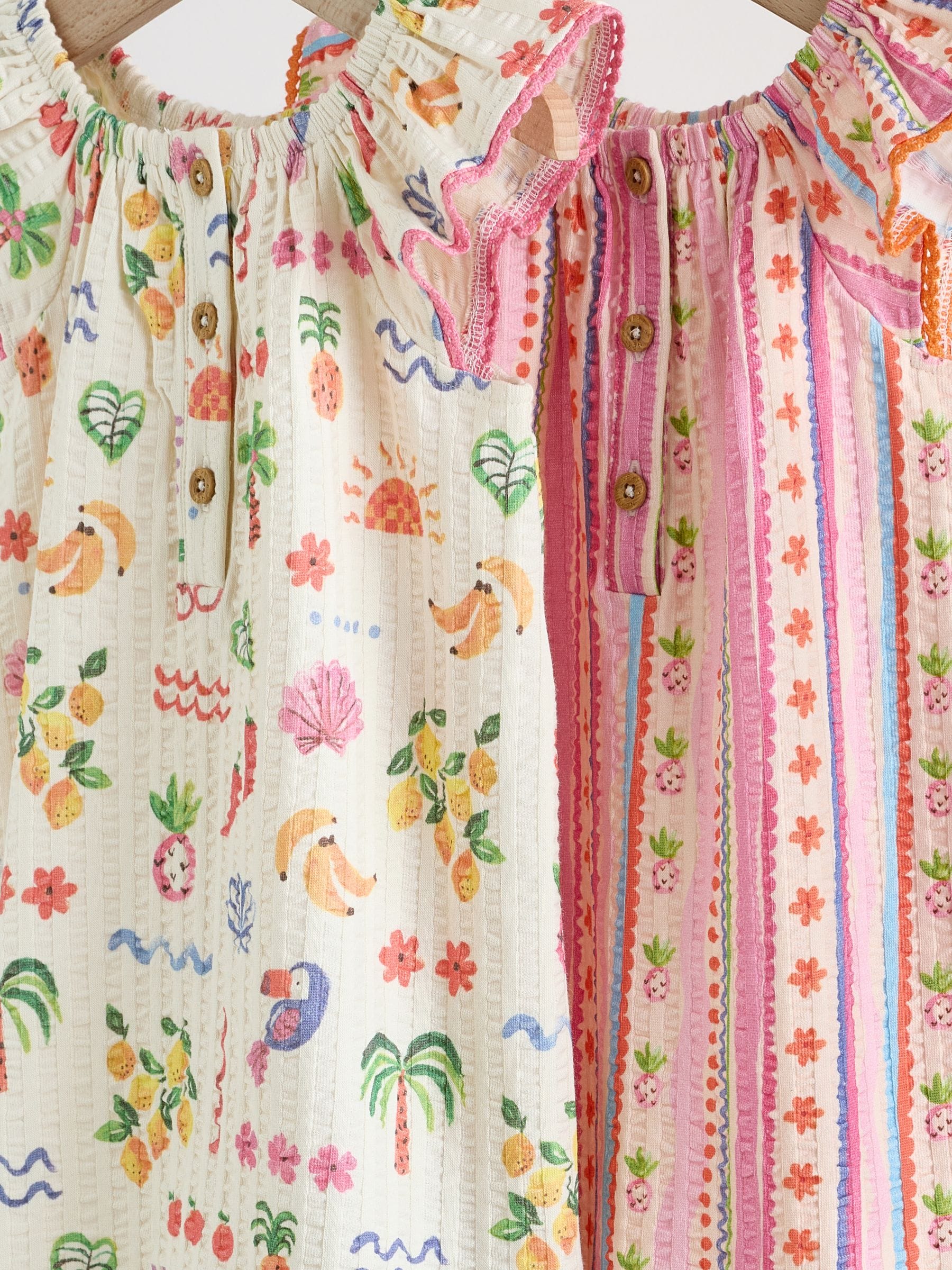 Natural/Coral Fruit Printed Textured Jersey Baby Rompers 2 Pack