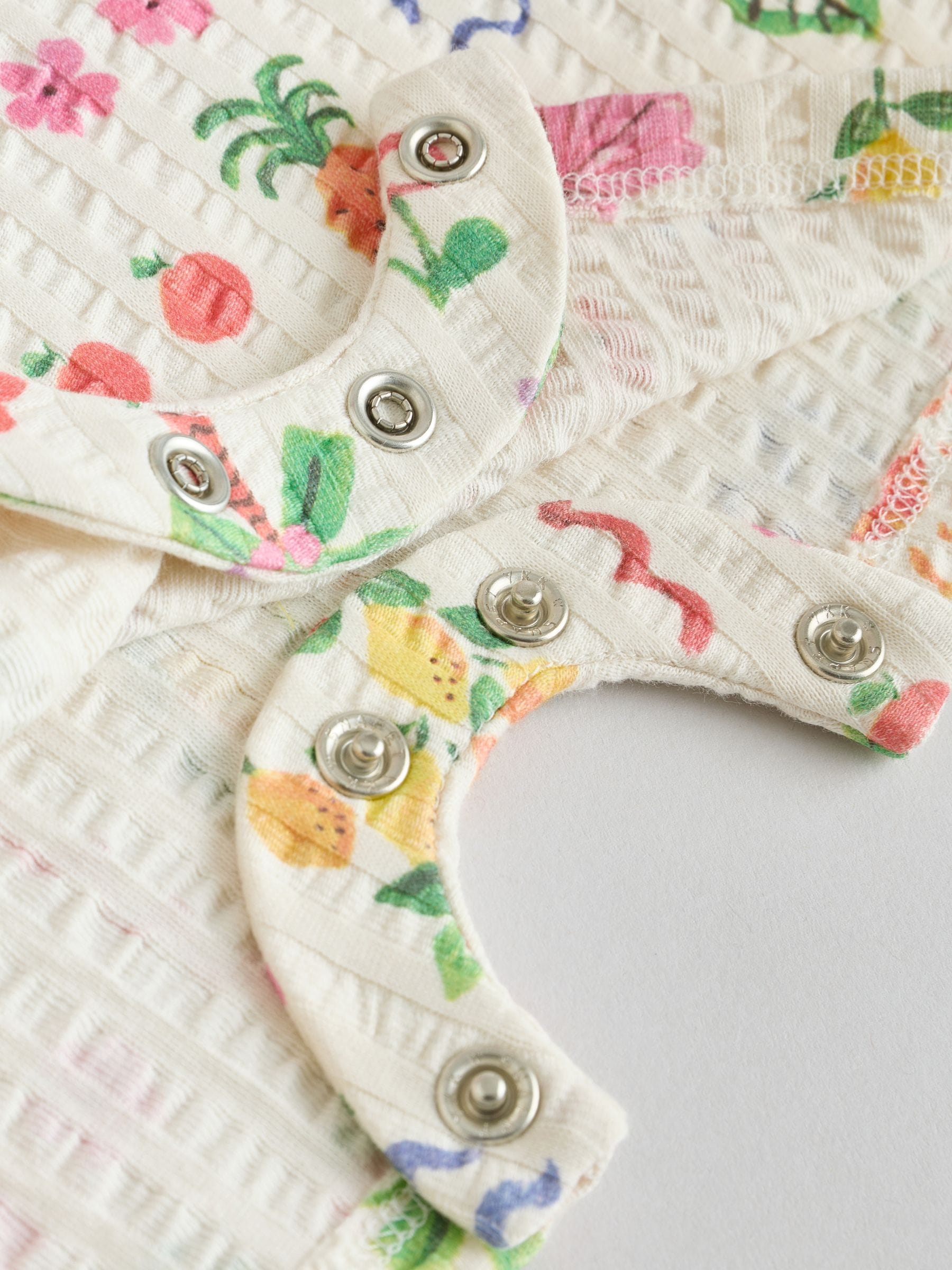 Natural/Coral Fruit Printed Textured Jersey Baby Rompers 2 Pack