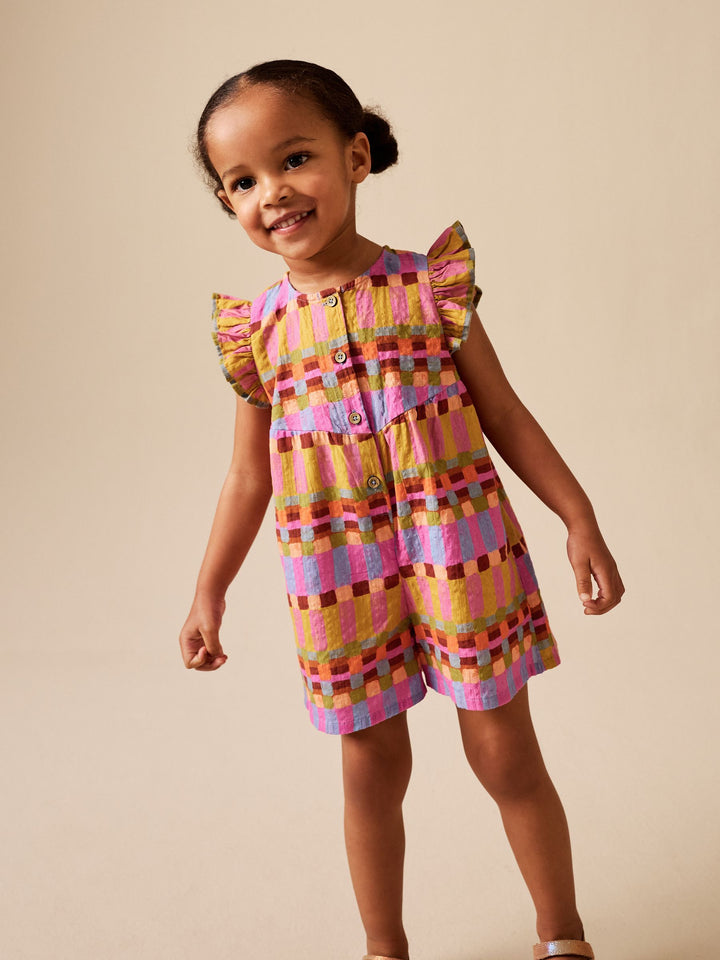 Multicoloured Check Flutter Sleeve Playsuit (3mths-7yrs)