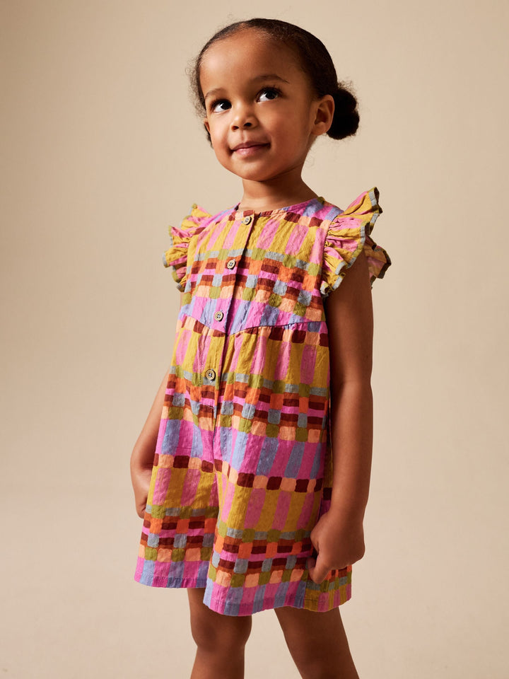 Multicoloured Check Flutter Sleeve Playsuit (3mths-7yrs)