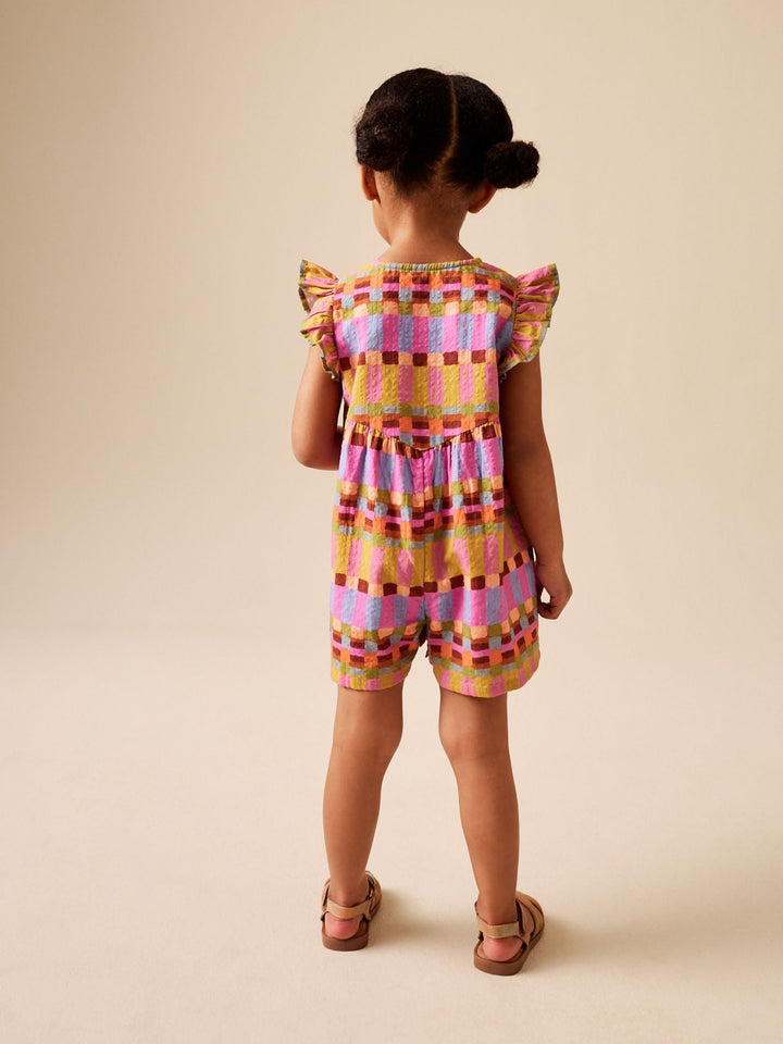 Multicoloured Check Flutter Sleeve Playsuit (3mths-7yrs)