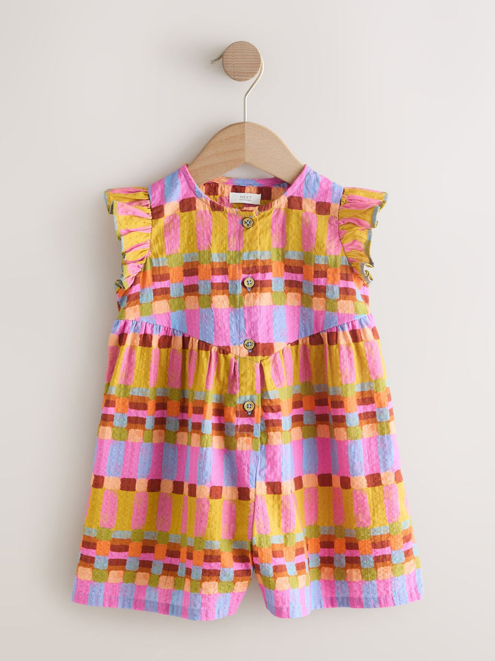 Multicoloured Check Flutter Sleeve Playsuit (3mths-7yrs)