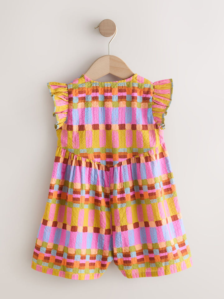 Multicoloured Check Flutter Sleeve Playsuit (3mths-7yrs)