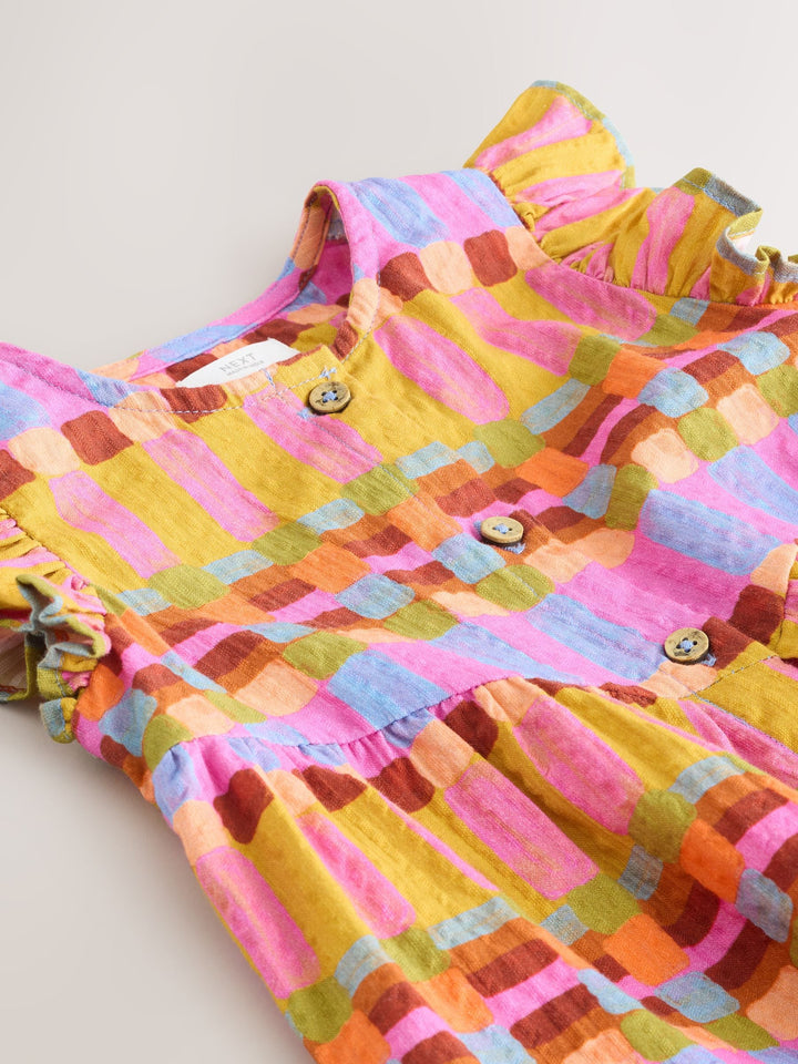 Multicoloured Check Flutter Sleeve Playsuit (3mths-7yrs)