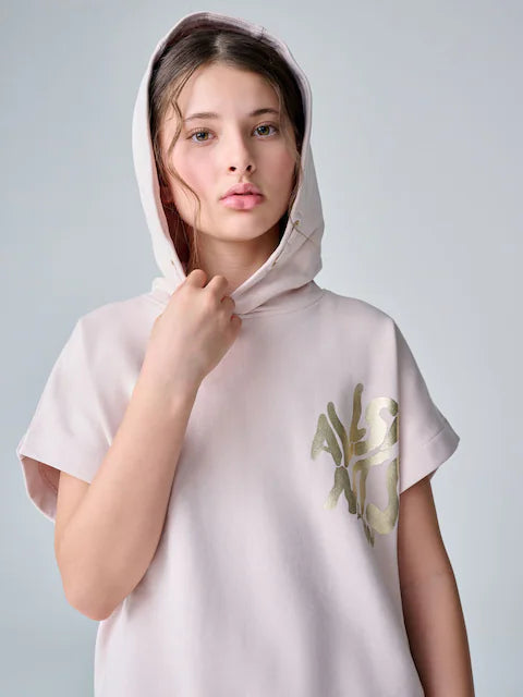 Girls smALLSAINTS Light Pink Orlando Oversized Short Sleeve Hoodie and Shorts Set