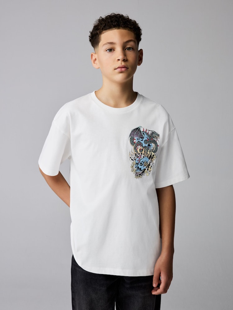 smALLSAINTS White/Writher Oversized Graphic Crew Neck T-Shirt