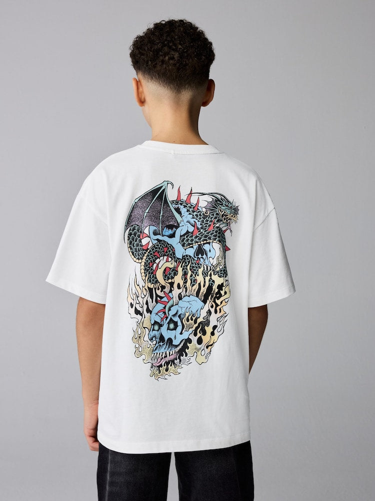 smALLSAINTS White/Writher Oversized Graphic Crew Neck T-Shirt
