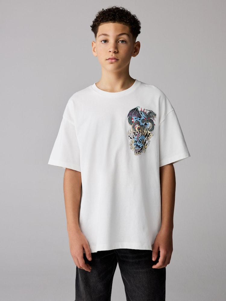 smALLSAINTS White/Writher Oversized Graphic Crew Neck T-Shirt