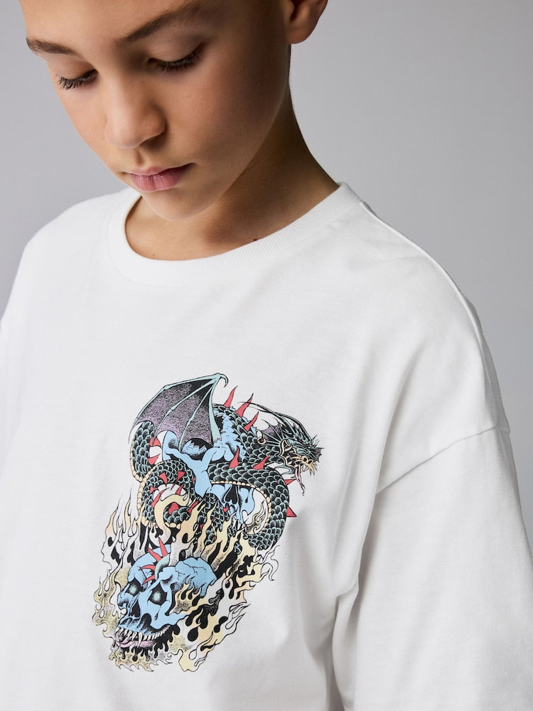 smALLSAINTS White/Writher Oversized Graphic Crew Neck T-Shirt