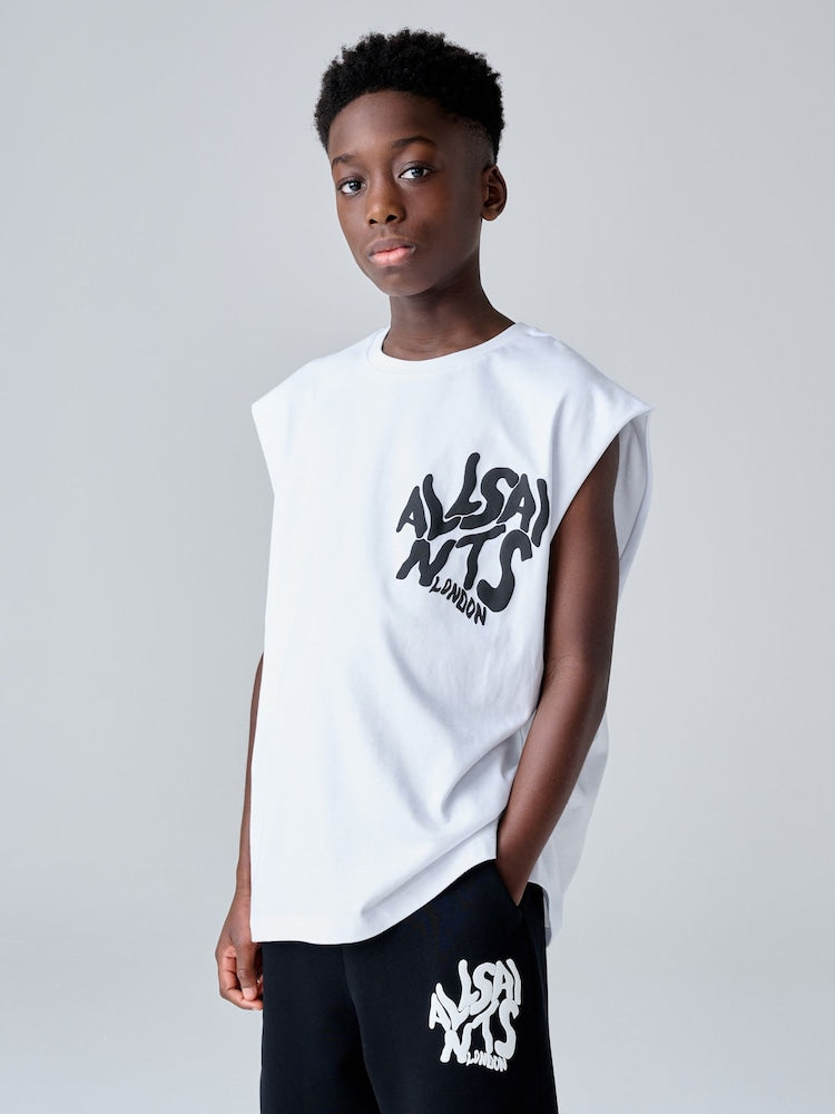 smALLSAINTS White Orlando Logo Oversized Crew Neck Sleeveless T-Shirt