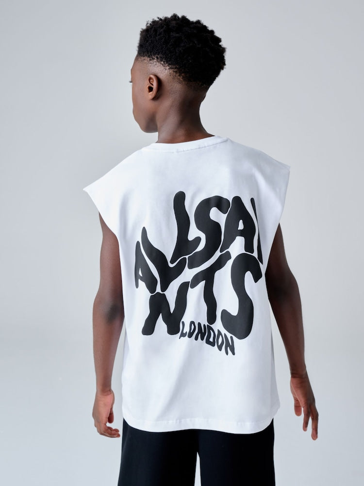 smALLSAINTS White Orlando Logo Oversized Crew Neck Sleeveless T-Shirt