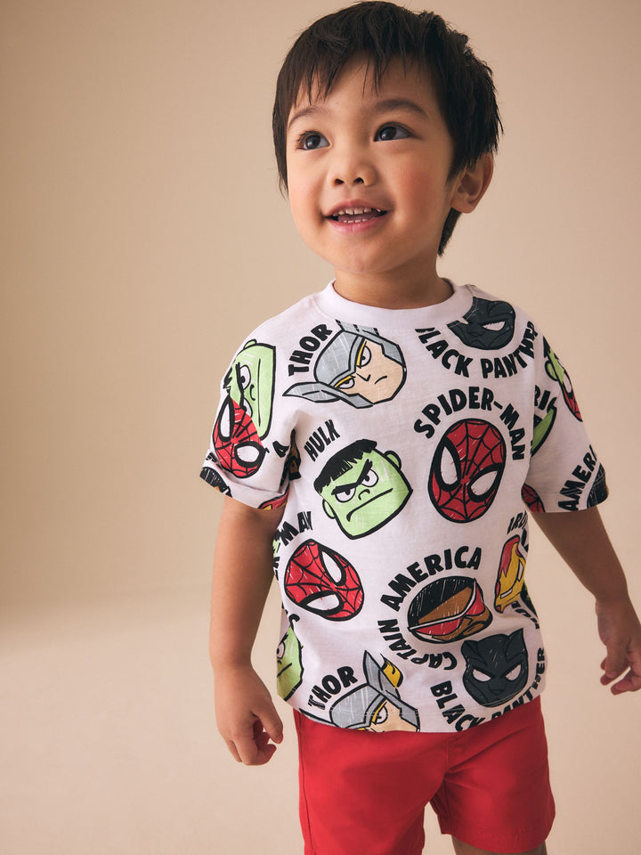White Marvel Short Sleeve Cotton T-Shirt (3mths-8yrs)