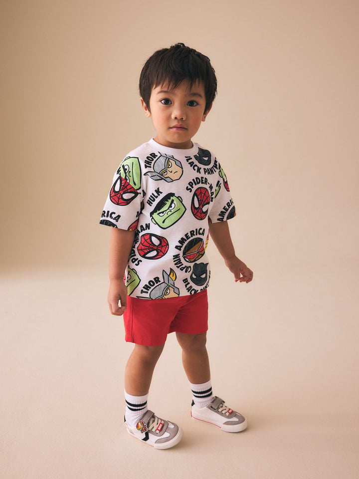 White Marvel Short Sleeve Cotton T-Shirt (3mths-8yrs)