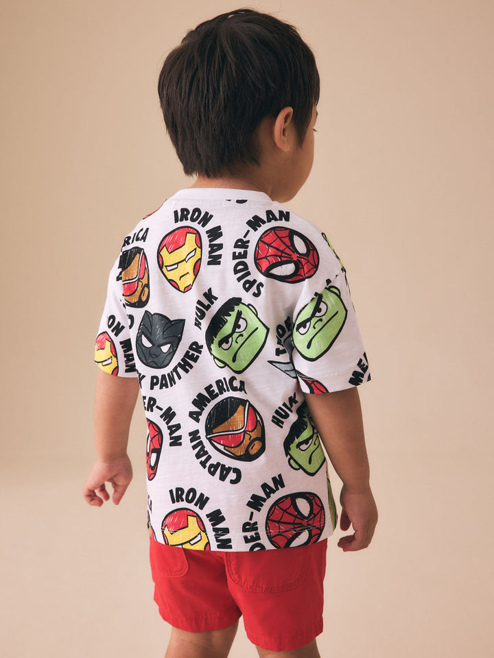 White Marvel Short Sleeve Cotton T-Shirt (3mths-8yrs)