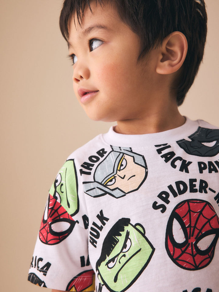 White Marvel Short Sleeve Cotton T-Shirt (3mths-8yrs)