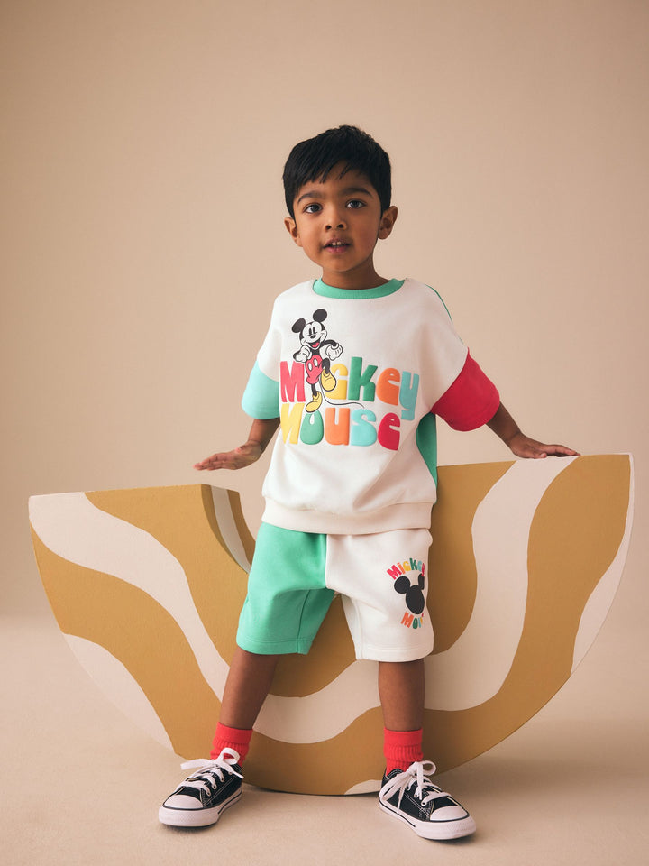 Colour Block Mickey Short Sleeve Crew and Shorts Set (3mths-8yrs)