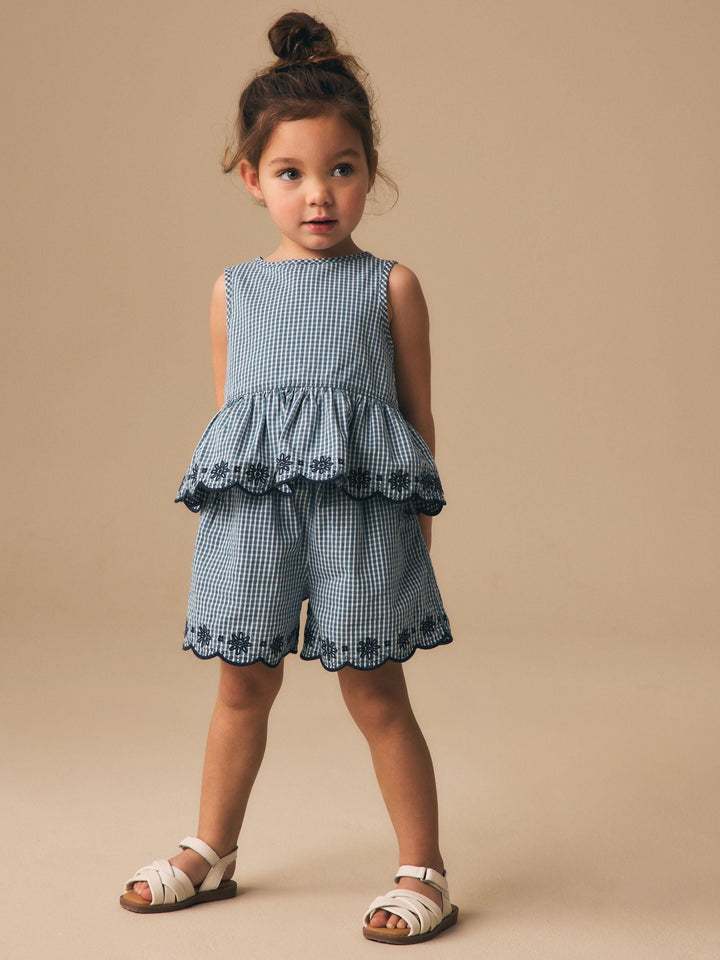 Navy Gingham Blouse And Shorts Co-ord Set (3mths-8yrs)