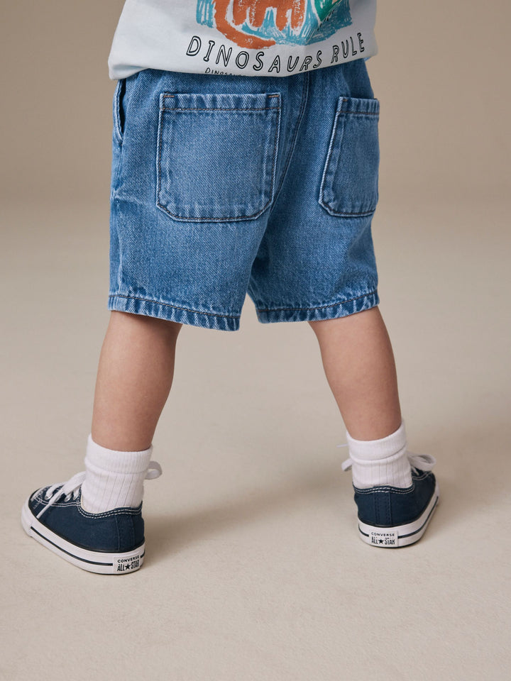Mid Blue Pull On Loose Denim Shorts (3mths-7yrs)