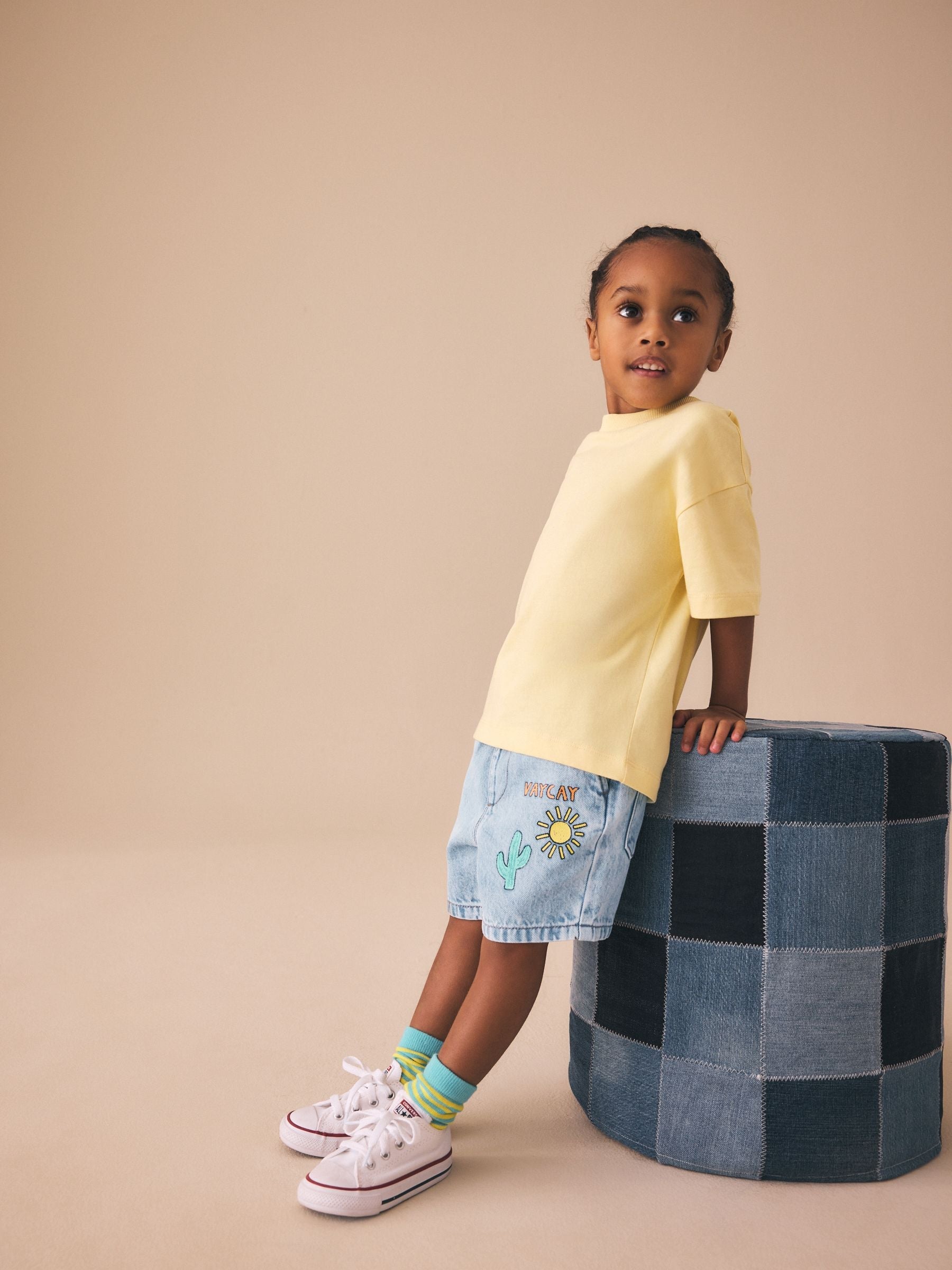 Light Blue Printed Pull On Loose Denim Shorts (3mths-7yrs)