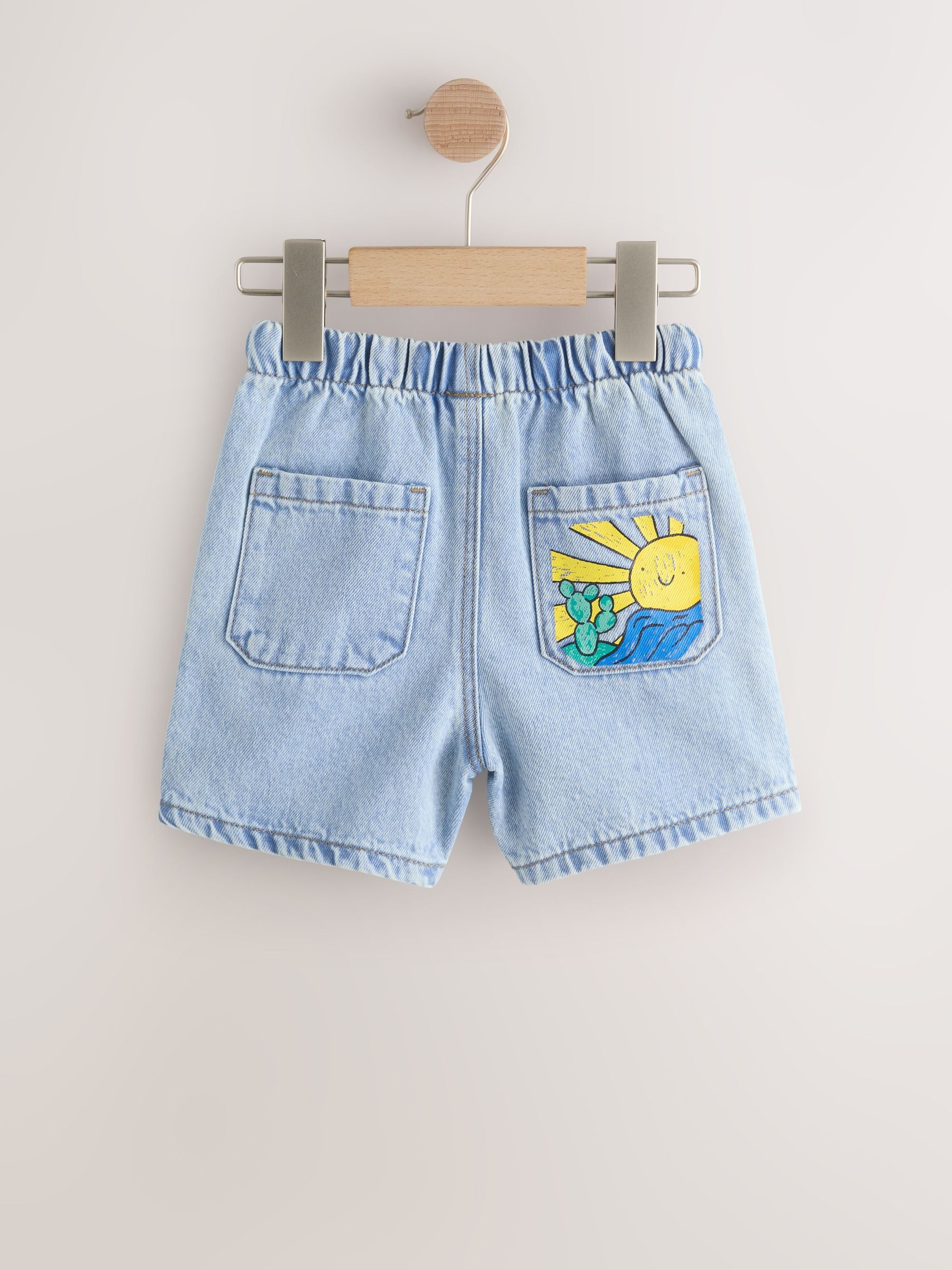 Light Blue Printed Pull On Loose Denim Shorts (3mths-7yrs)