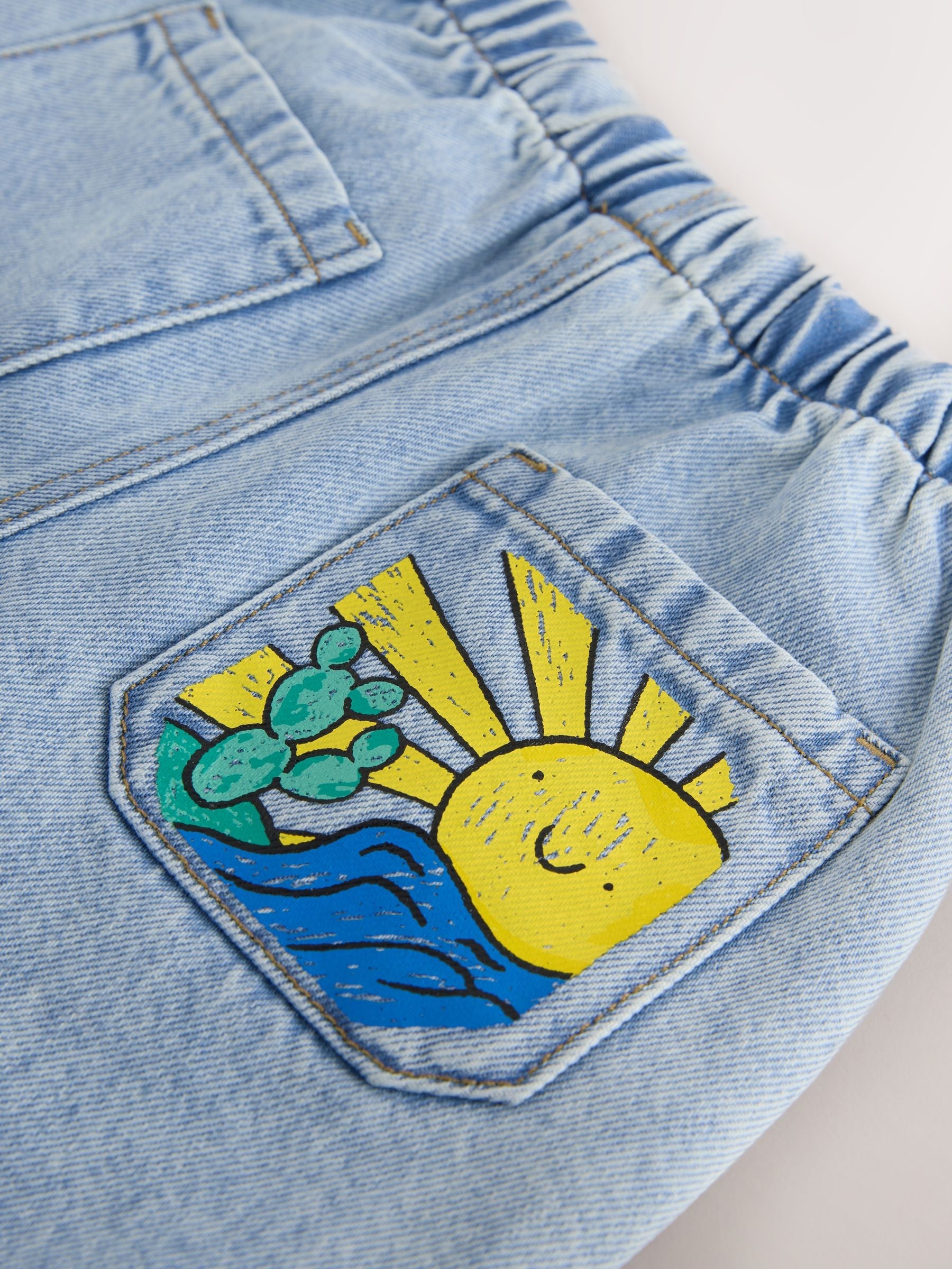 Light Blue Printed Pull On Loose Denim Shorts (3mths-7yrs)