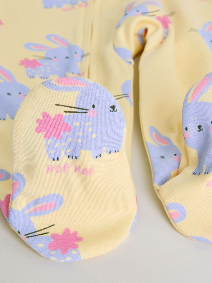 Pink/Yellow character Two Way Zip Baby Sleepsuits 3 Pack (0mths-2yrs)