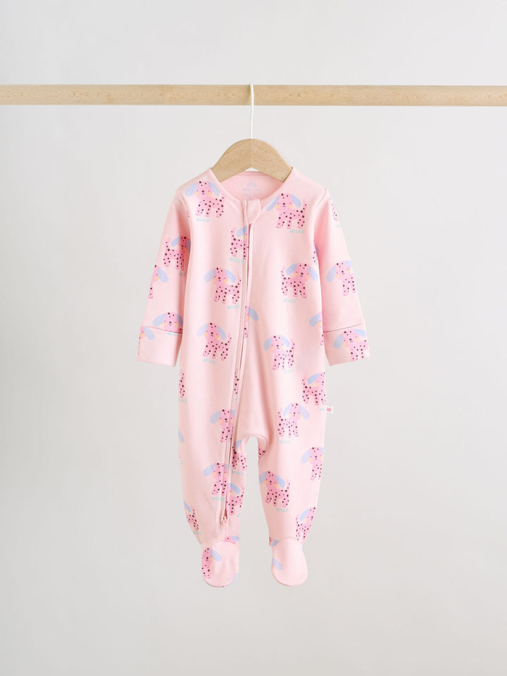 Pink/Yellow character Two Way Zip Baby Sleepsuits 3 Pack (0mths-2yrs)