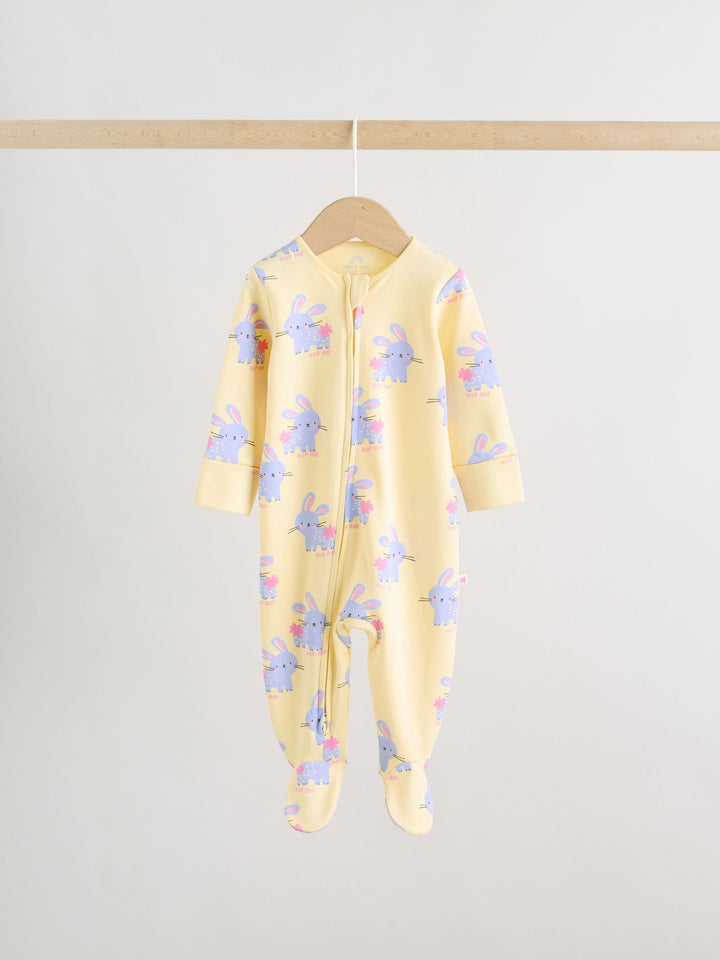 Pink/Yellow character Two Way Zip Baby Sleepsuits 3 Pack (0mths-2yrs)