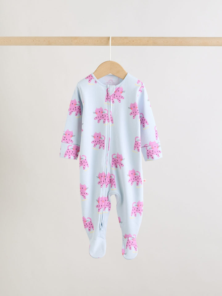 Pink/Yellow character Two Way Zip Baby Sleepsuits 3 Pack (0mths-2yrs)