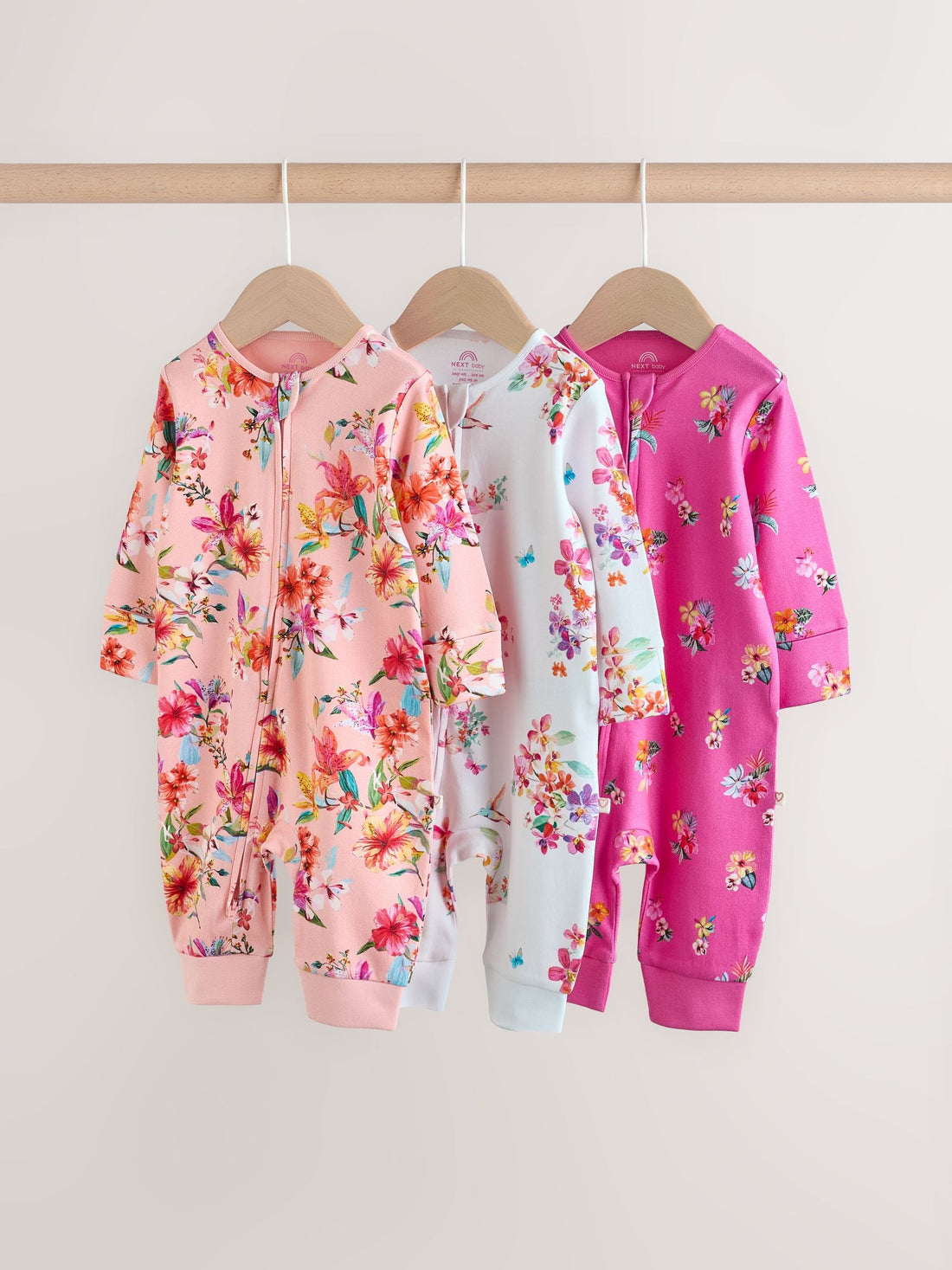 Bright Two Way Zip Baby Sleepsuits 3 Pack (0mths-3yrs)