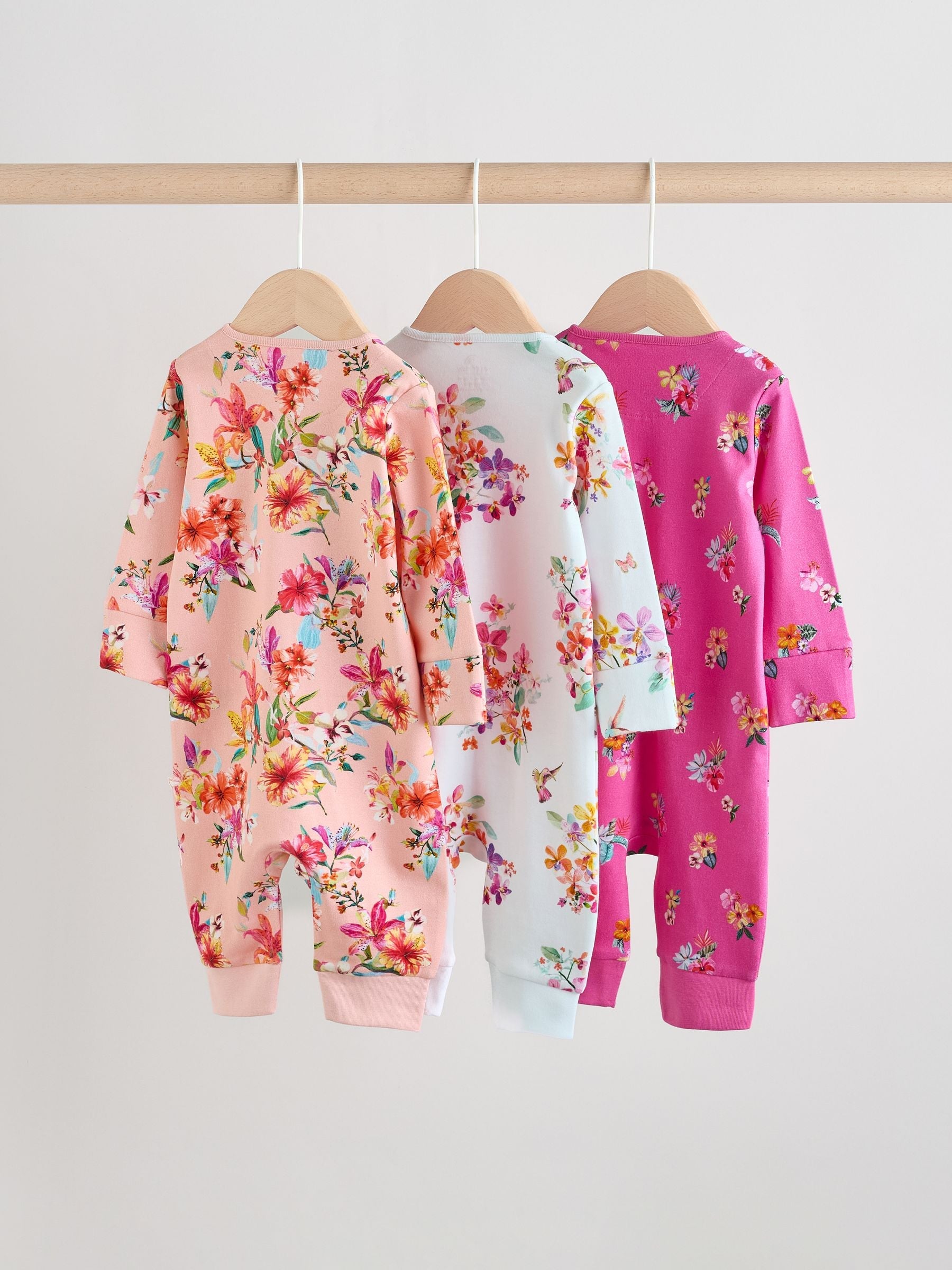 Bright Two Way Zip Baby Sleepsuits 3 Pack (0mths-3yrs)