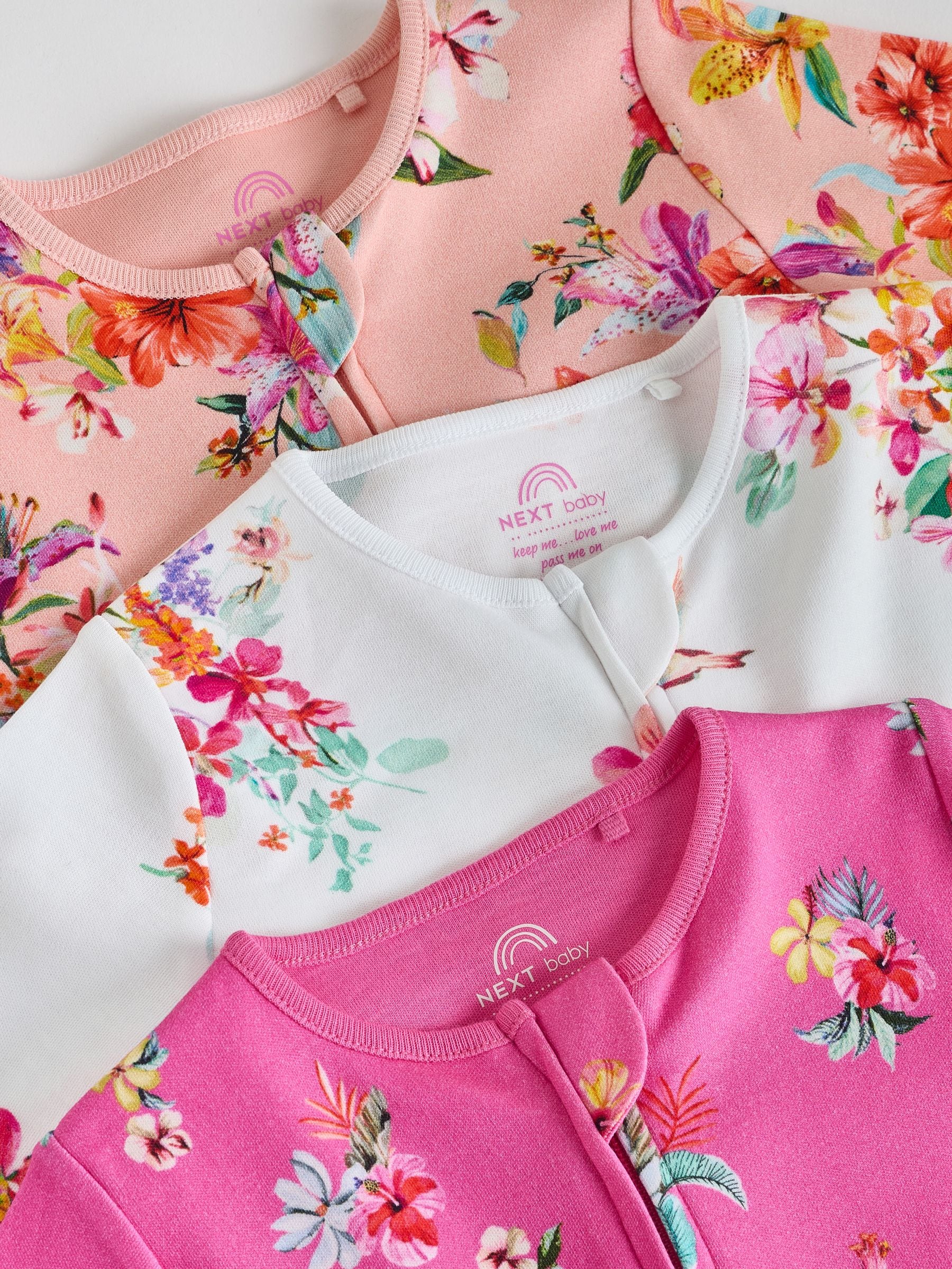 Bright Two Way Zip Baby Sleepsuits 3 Pack (0mths-3yrs)
