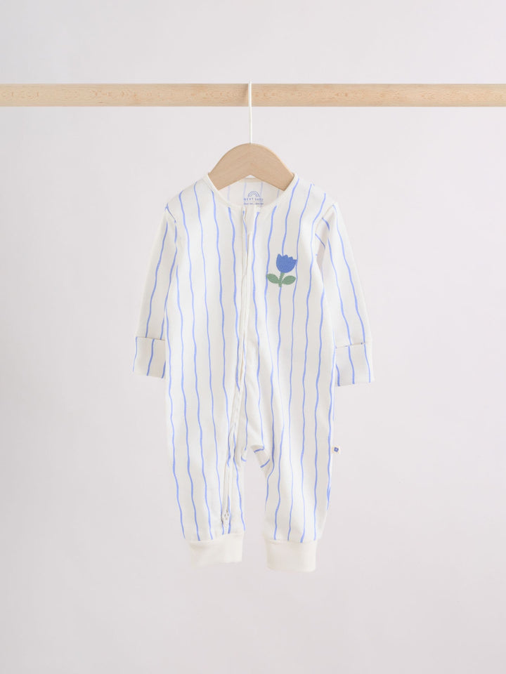 Blue Two Way Zip Baby Sleepsuits 3 Pack (0mths-3yrs)