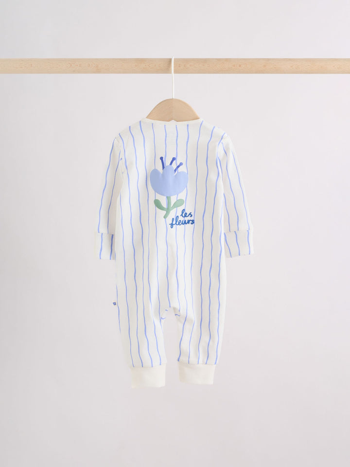 Blue Two Way Zip Baby Sleepsuits 3 Pack (0mths-3yrs)
