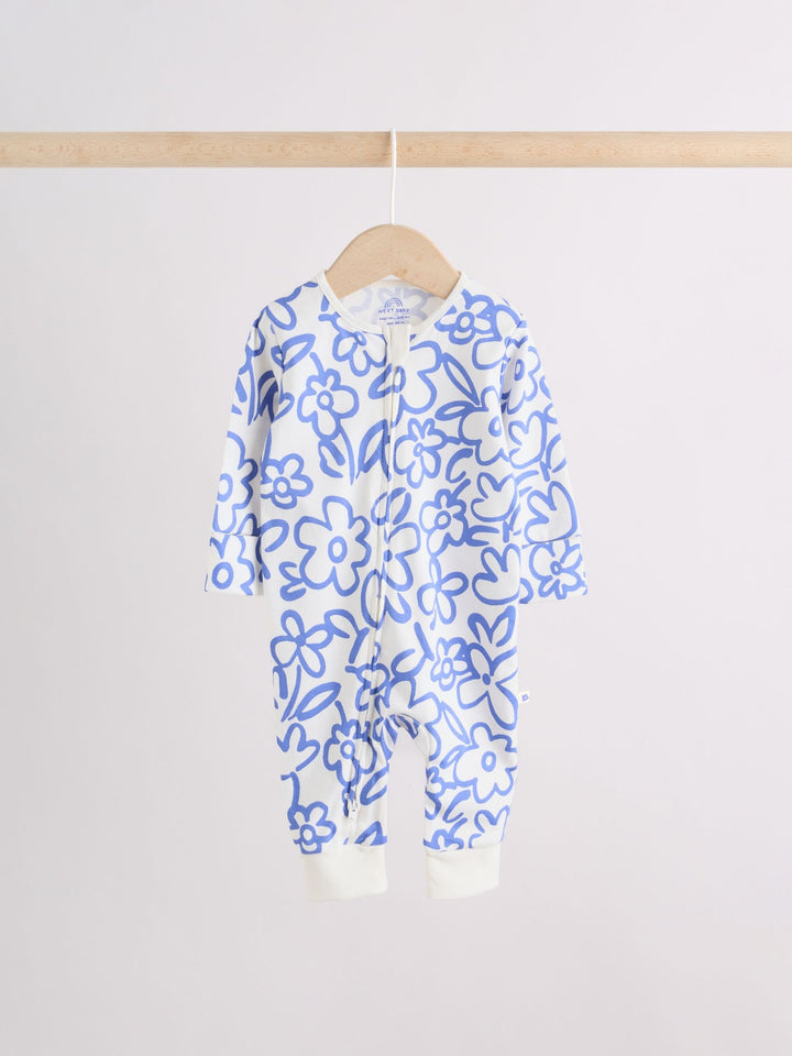 Blue Two Way Zip Baby Sleepsuits 3 Pack (0mths-3yrs)