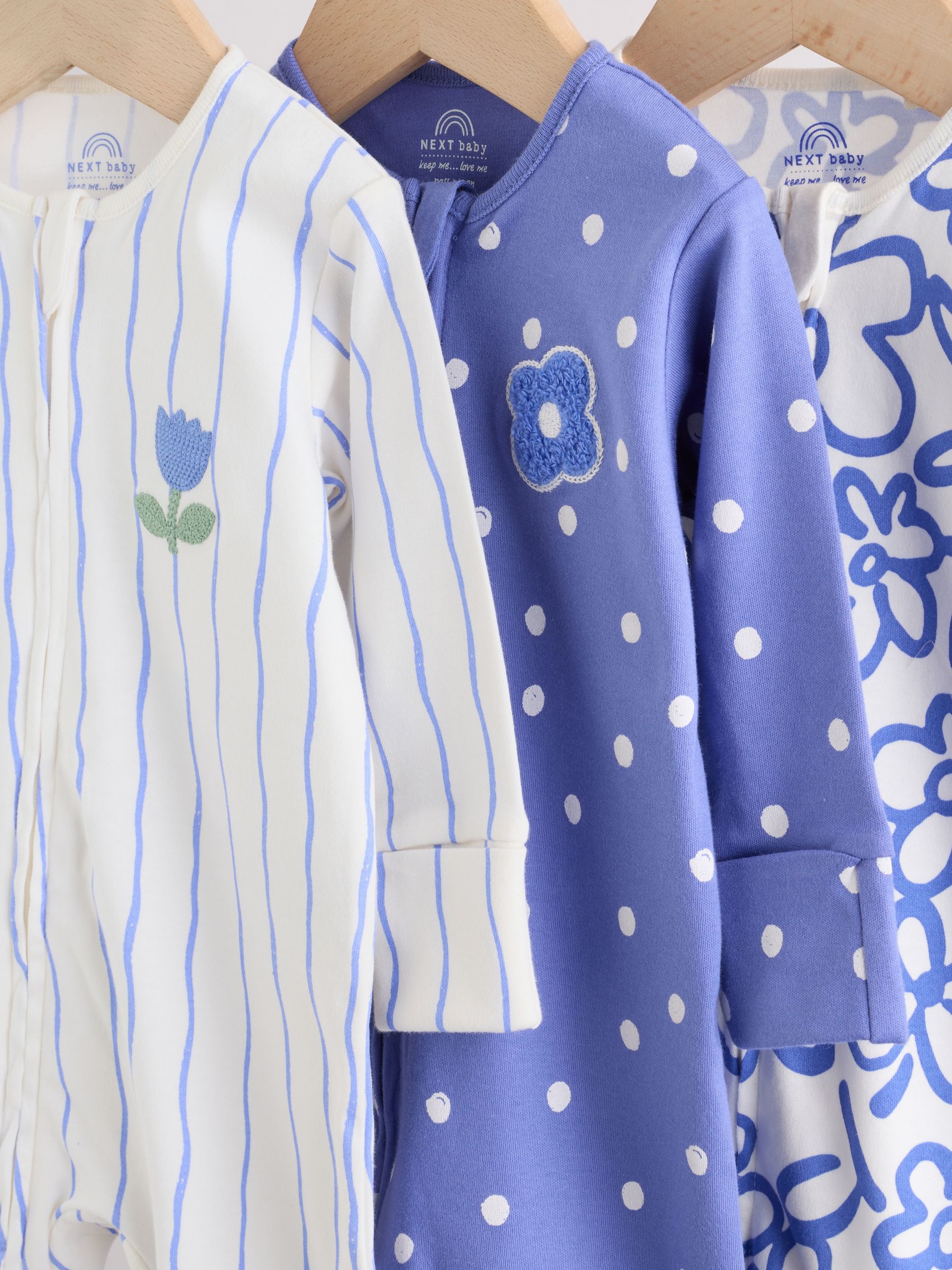 Blue Baby Sleepsuits 3 Pack (0mths-3yrs)