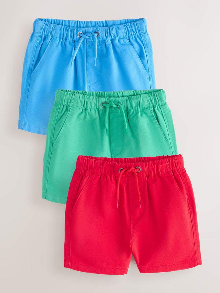 Blue/Red/Green Pull On Shorts 3 Pack (3mths-7yrs)