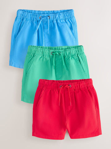 Blue/Red/Green Pull On Shorts 3 Pack (3mths-7yrs)