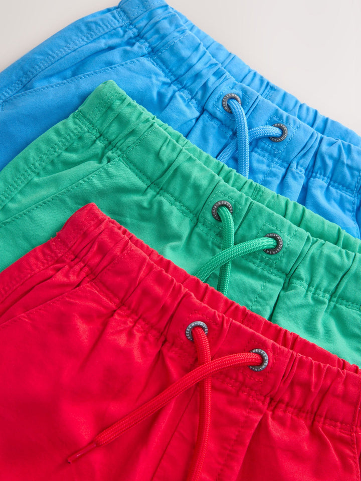 Blue/Red/Green Pull On Shorts 3 Pack (3mths-7yrs)