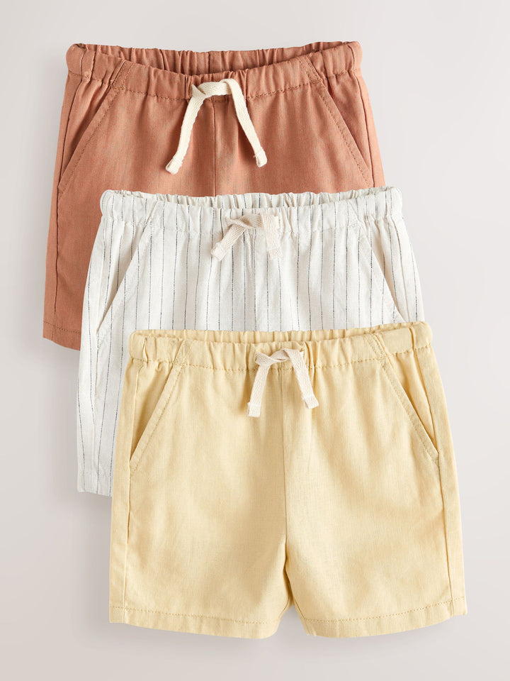 Rust Orange/Yellow/Stripe Linen Blend Shorts 3 Pack (3mths-7yrs)