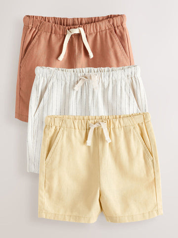 Rust Orange/Yellow/Stripe Linen Blend Shorts 3 Pack (3mths-7yrs)