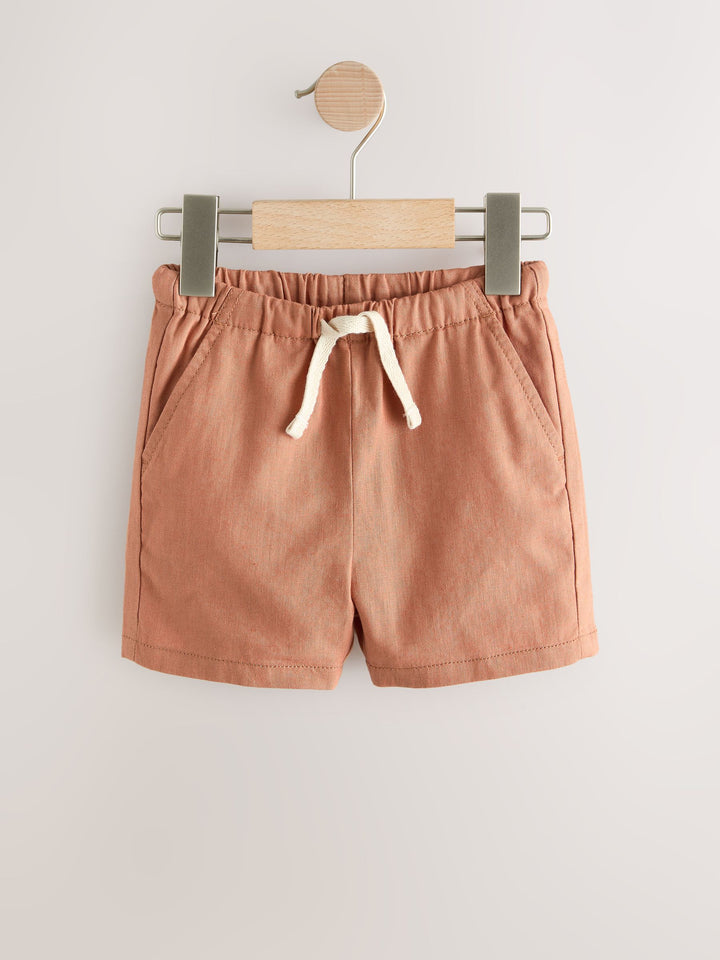 Rust Orange/Yellow/Stripe Linen Blend Shorts 3 Pack (3mths-7yrs)