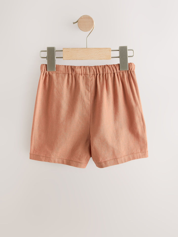 Rust Orange/Yellow/Stripe Linen Blend Shorts 3 Pack (3mths-7yrs)