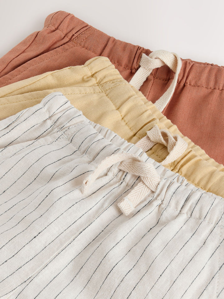 Rust Orange/Yellow/Stripe Linen Blend Shorts 3 Pack (3mths-7yrs)