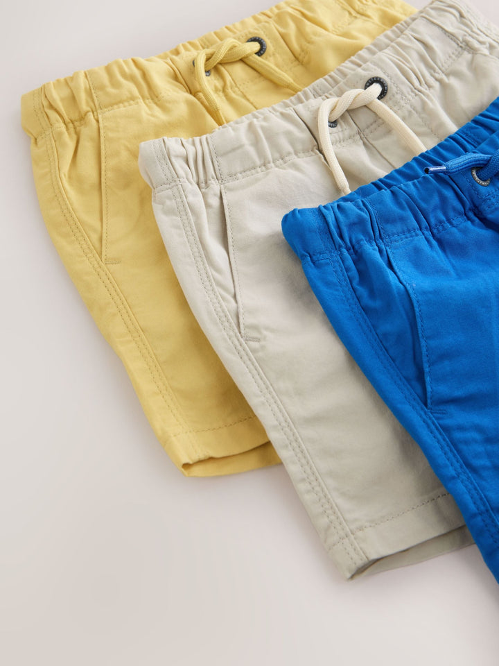Blue/Neutral/Yellow Pull On Shorts 3 Pack (3mths-7yrs)
