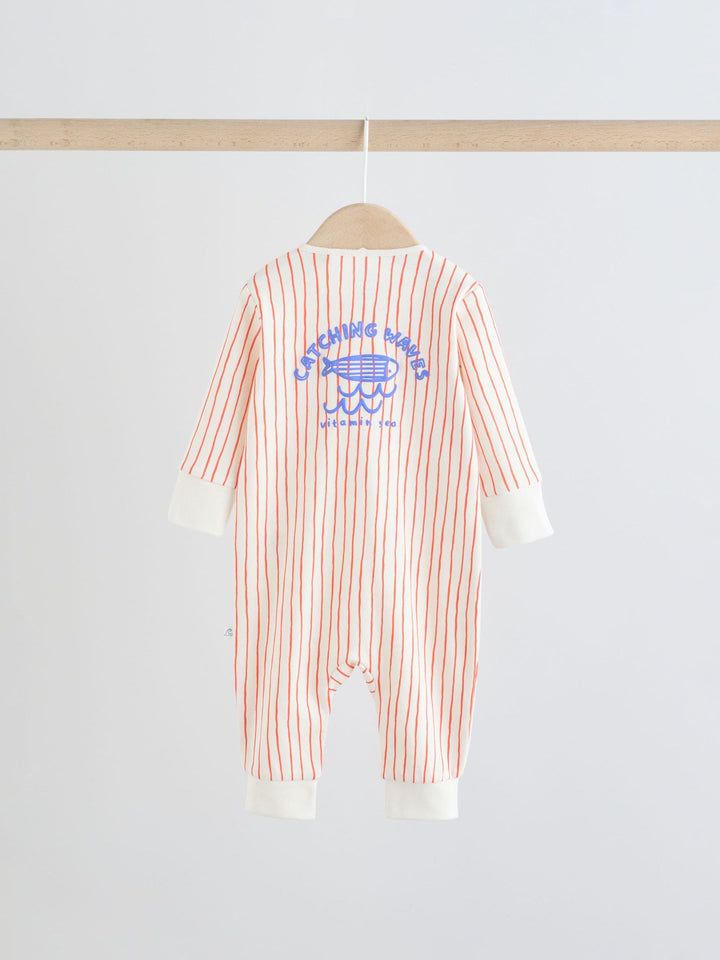 Blue Nautical Two Way Zip Baby Sleepsuits 3 Pack (0mths-3yrs)
